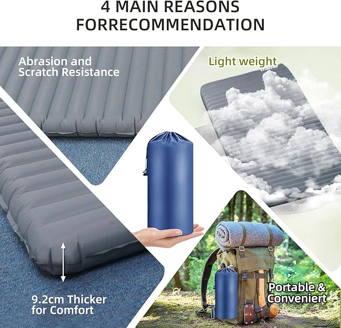 Inflatable Sleeping Pad with R-Value 7.7 Camping &amp Backpacking Mat 78x53.5 Waterproof &amp Durable 40D Nylon Ultralight &amp Compact for Cold Weather 2-Person Sleeping Pad for Outdoor Adve