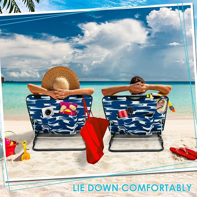 Portable Beach Mat Lounge Chair and Tote Recliner Beach Mat Oxford Cloth Sun Chair Adjustable Tilt Angle Folding Tanning Waterproof with Pocket for Holidays Garden Camping Park