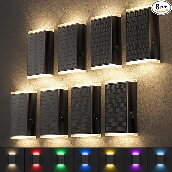 Solar Lights Outdoor8 Lighting Modes Dusk to Dawn Lighting Wall Sconce IP67 Waterproof Up and Down Solar Wall Light Front Door Light for House Garage Porch DoorwayFence (8 Pack)