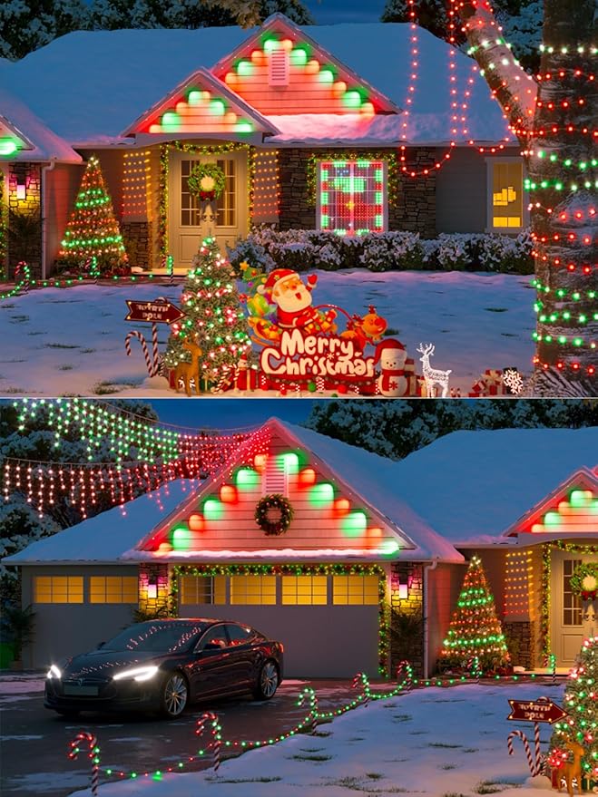 Red Green Solar Christmas Lights Outdoor Decorations Waterproof Tatal 4 Pack 400LED 132FT Solar String Lights Green Wire with 8 Modes Christmas Fairy Light for Xmas Tree Party Wedding Garden Decor