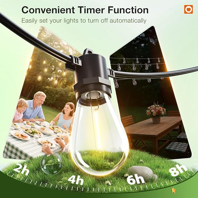 addlon 50FT LED Outdoor String Lights Remote Dimmable Patio Lights with Timer &amp 3 Lighting Modes 16 Shatterproof Edison Bulbs Waterproof Connectable String Lights for Outside Backyard Party Déc