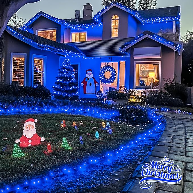 JMEXSUSS 600 LED Blue Solar Christmas Lights 206.7ft Blue Christmas Lights Outdoor Waterproof 8 Modes Solar Light Outdoor for Yard Patio Tree Garden Party Bushes Xams Decorations