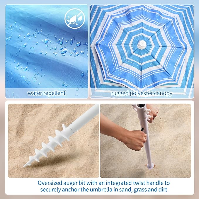 Beach Shelter Umbrella Premiere UPF 50+ Umbrella Shelter for Sun and Rain Protection for Adult (10-FootBlue Stripe)