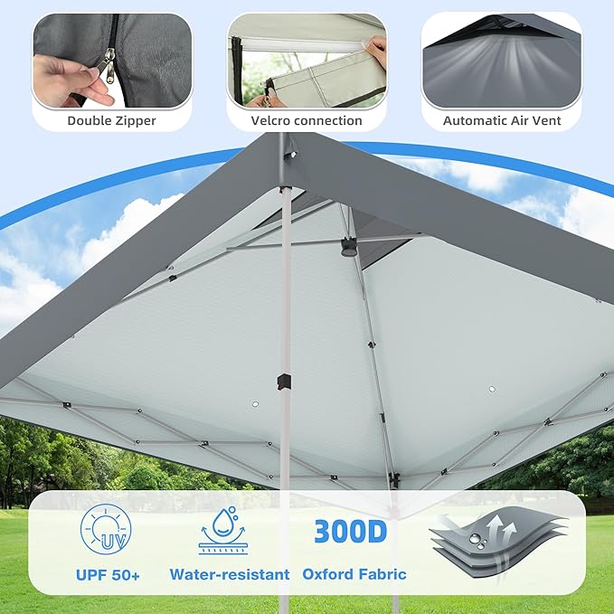 10x10 Pop Up Canopy Tent with Mosquito Netting Outdoor Portable Screen Tent for Yard Party Camping and Picnic 3 Height Positions Patio Gazebo with Roller Bag and 4 Sandbags