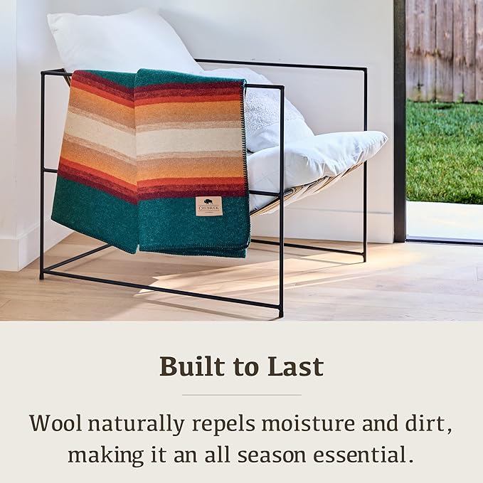 Chubbuck 100% Wool Blanket Camping (60 x 84) - Large Warm Blanket for Camping Emergency Outdoor Concerts and Home Use - Fire Retardant Soft and Warm Blankets for Winter (Turf)