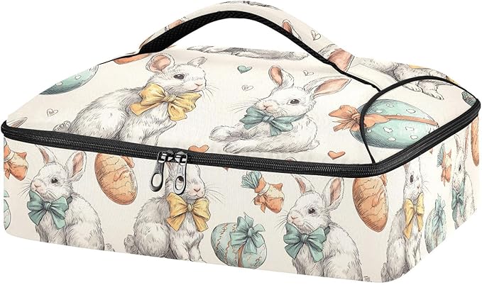 Casserole Carrier Print Cute RabbitInsulated Casserole Carrier for Hot or Cold Food Thermal Lunch Tote for Potluck Parties Picnic Beach Fits 9 x 13 Inches Baking Dish