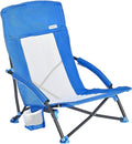 SUNNYFEEL Low Folding Beach Chair for Adults Portable Lightweight Sling Beach Camping Chairs with Cup Holder ArmrestFoldable Camp Lawn Chair for Outdoor Sand Concert Travel Sport Events300LBS