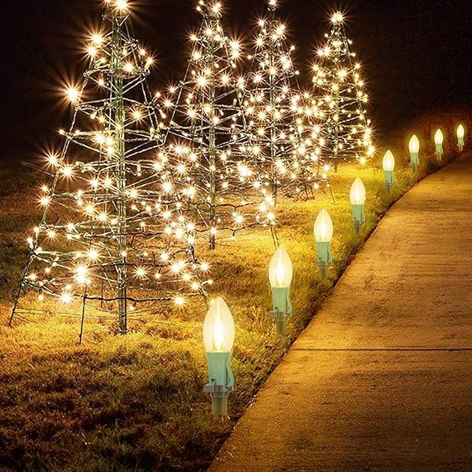 Brightown 2 Pack C9 Christmas Pathway Lights Outdoor Total 51.4 FT 40 LED C9 Pathway Lights Waterproof Connectable Christmas Walkway Light for Yard Ground Sidewalk Driveway Warm White