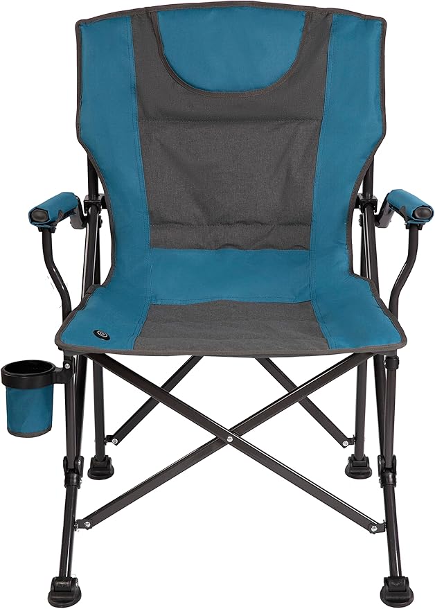 Backyard Expressions Luxury Heated Portable Camp Chair - Blue/Grey - Great for Camping Sports and The Beach