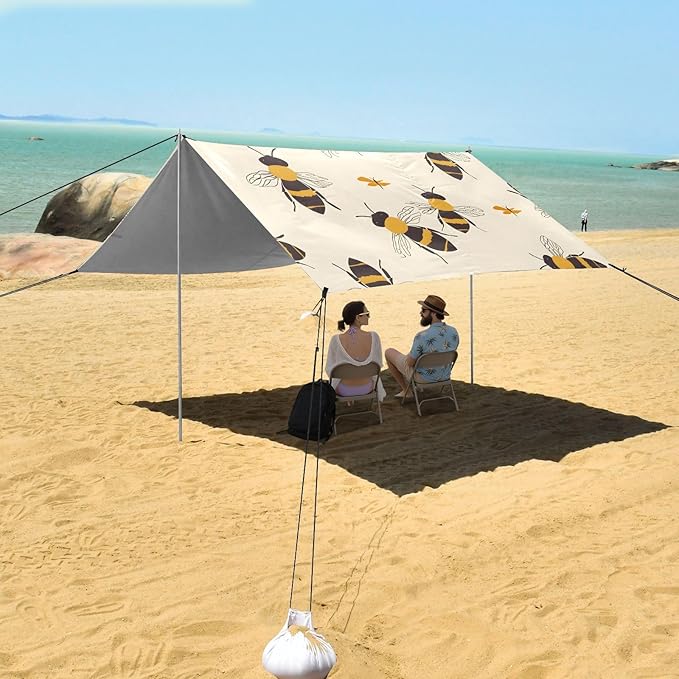 Bees Seamless Pattern Camping Sun Shelter Beach Tent Portable Beach Sun Shade Outdoor Canopy for Camping Trips Fishing Picnic