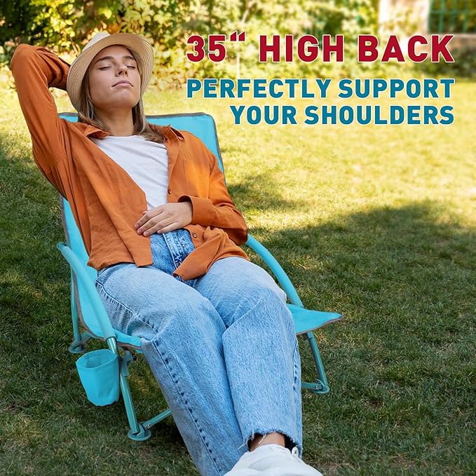 NORTHROAD 2 Pack Low Folding Beach ChairPortable Lightweight Lowback Sling Chair Outdoor Low Seat Camping Chair w/Cup Holder &amp Carry Bag for Sand Camping Lawn Picnic FestivalBlue