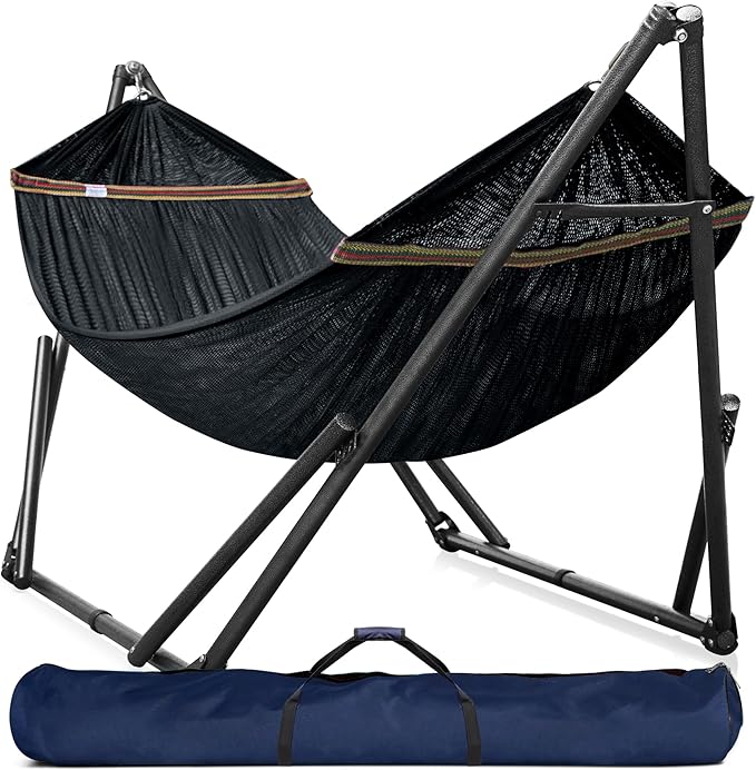 Tranquillo Universal Hammock Stand 600 lbs Capacity Instant 20s Foldable 3-Year Warranty Hammock with Stand 2 Person Camping Revolutionary Portable No Screws Premium Hammocks Black