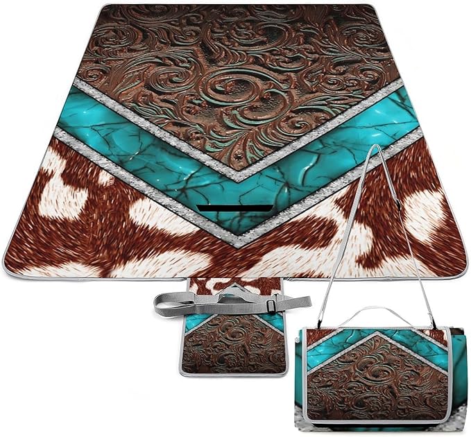 Vintage Satin Graphic Parchment Fluff Design Waterproof Outdoor Picnic Blanket Sandproof Beach Mat for Camping Hiking Grass Travelling