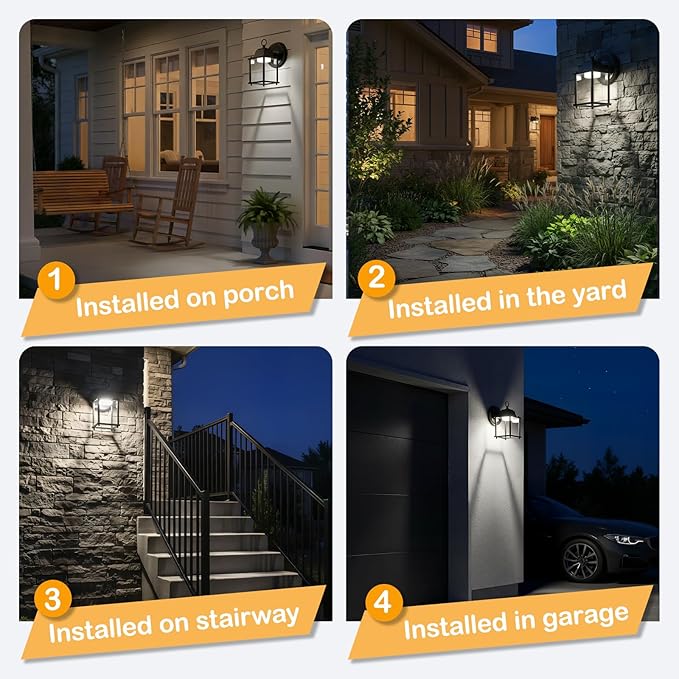 LIT-PaTH Outdoor LED Wall Lantern Wall Sconce as Porch Lighting Fixture 5000K Daylight White 9.5W 800 Lumen Aluminum Housing Plus Glass Black Finish 1-Pack