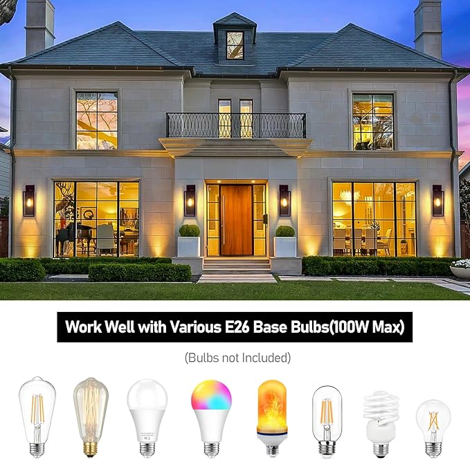 Large Size Outdoor Wall Light Fixtures Exterior Lighting Fixtures Porch Sconces Wall Mounted Waterproof Brown Outdoor Wall Lanterns Lamps Outside Lights for House Patio Front Door Entryway 2-Pack