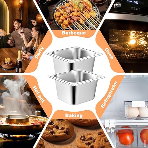 6 Pack Hotel Pans 1/6 Size 4 Deep Steam Table Pan Stainless Steel Hotel Pans for Buffet Restaurants Catering