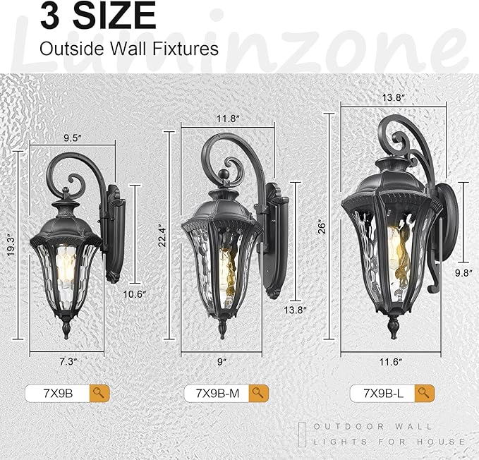 Outdoor Lights Fixtures Wall Mount Outdoor Sconce Lighting Anti-Rust Exterior Porch Light Waterproof Aluminum Outside Lamp with Water Ripple Glass for Home Garden Patio Garage