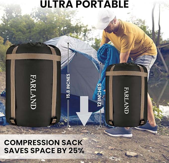 FARLAND Sleeping Bags 30℉ for Adults Teens Kids with Compression Sack Portable and Lightweight for 3-4 Season Camping HikingWaterproof Backpacking and Outdoors