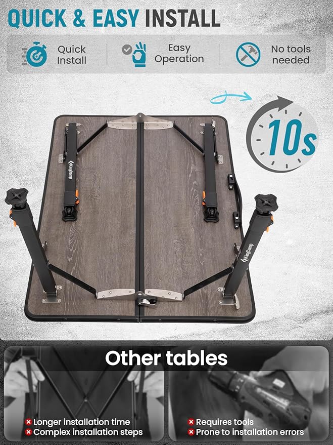 KingCamp Folding Glass Fiber Camping Table Portable Camp Table with Adjustable Height Aluminum Legs &amp Carry Bag for Outdoor Picnic Beach Party Indoor Use for 2-4 People