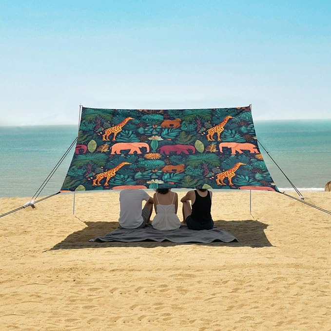 Beach Tent Sun Shelter Elephants Giraffes Leaves Lightweight &amp Easy Setup Beach Shade Canopy for Camping Fishing