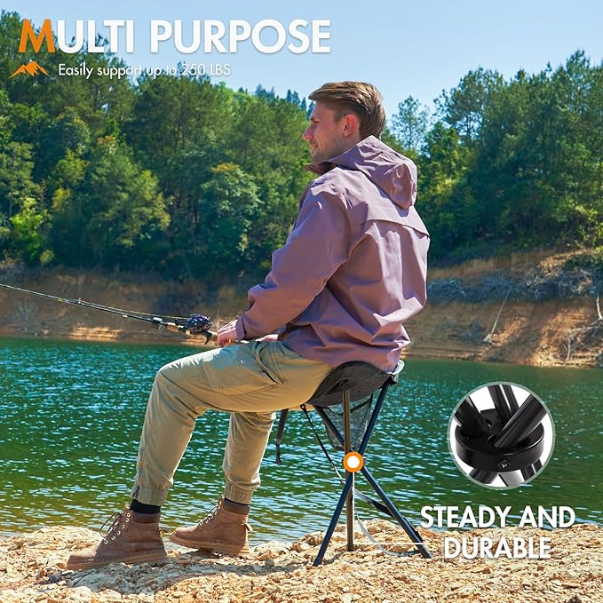 Portal Tall Folding Tripod Stool for Outdoor Camping Walking Hunting Hiking Fishing Travel Support 225 lbs