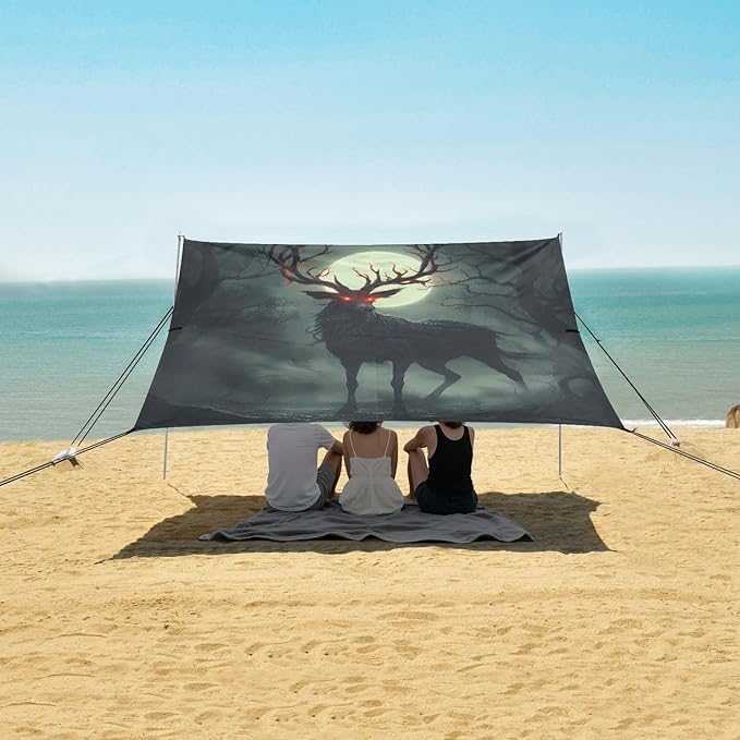Beach Tent Sun Shelter Elk with Red Eyes Lightweight &amp Easy Setup Beach Shade Canopy for Camping Fishing