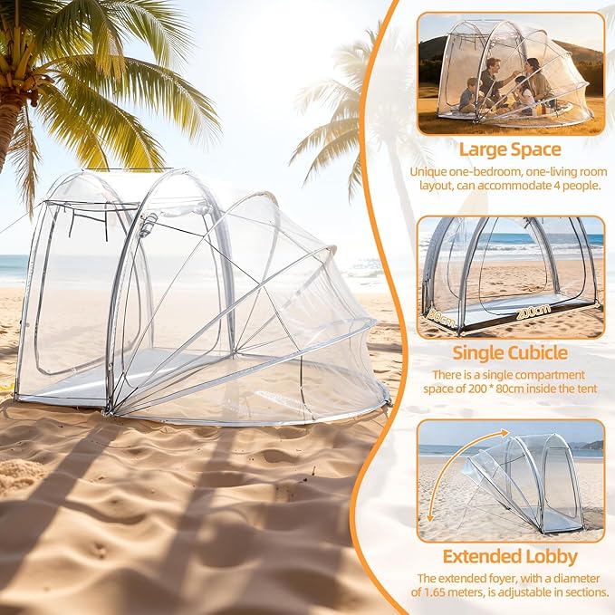 Pop Up Bubble Tent 4 Person Portable Clear Dome Weather Proof Garden Tent Waterproof Outdoor Camping Shelter with Vent Window Screen House for PartyBackyardsCampingSports