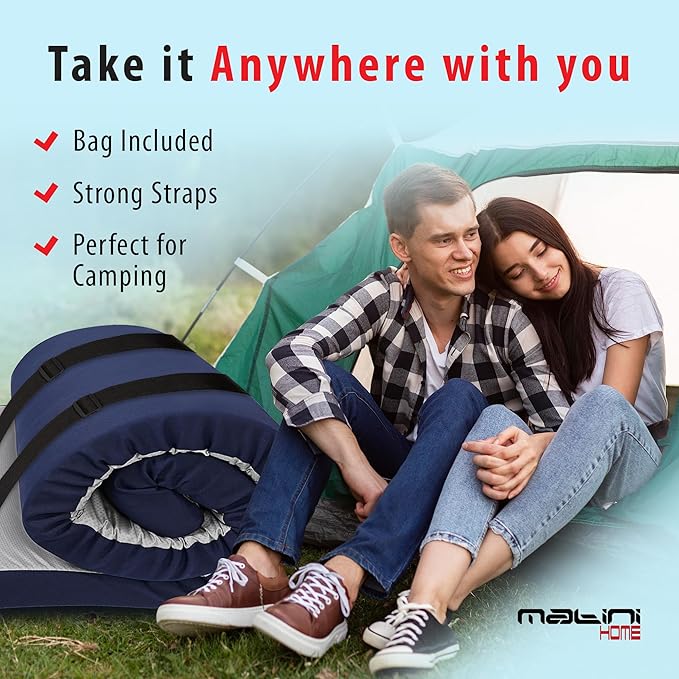 Memory Foam Roll-Up Camping Mattress with Water Resistant Zipper Cover Foldable and Portable for Camping RV Bunk Tent Guest Bed Outdoor and Dorm
