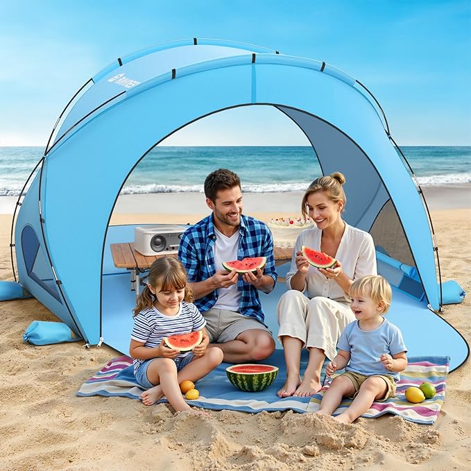 Beach Tent Sun Shelter Sun Shelter for 1-4 Person Beach Shade Tent Beaches Shade with 2 Zippered Doors Portable Tents for Camping Fishing Blue