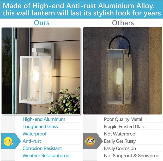 MAXvolador Outdoor Wall Sconce Large Exterior Waterproof Wall Lantern Light Fixture White Porch Lights Glass Anti-Rust E26 Patio Lighting 2 Pack