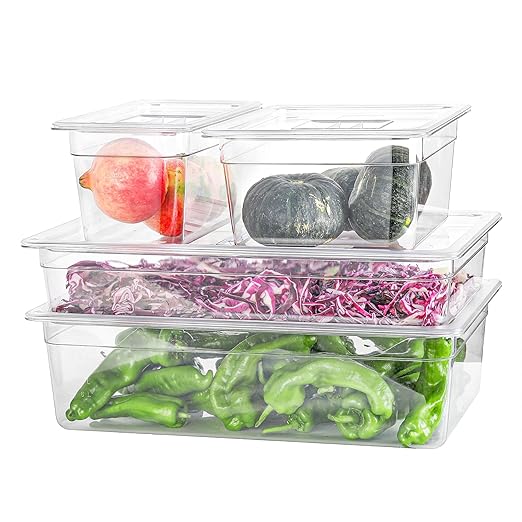 EGGKITPO 6-Pack 1/1 Size Food Pan 4 Inch Deep BPA Free Polycarbonate Food Storage Containers for Busy Kitchen Stackable Clear Hotel Pan for Buffet Party Supplies Dishwasher Safe