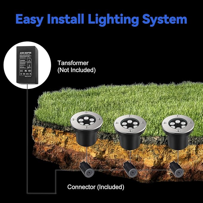 JESLED Low Voltage Landscape Lights 6W LED Well Lights IP67 Waterproof 6000K Bright White In-Ground Lights with Wire Connectors for Pathway Deck Patio Yard Garden (12 Pack)