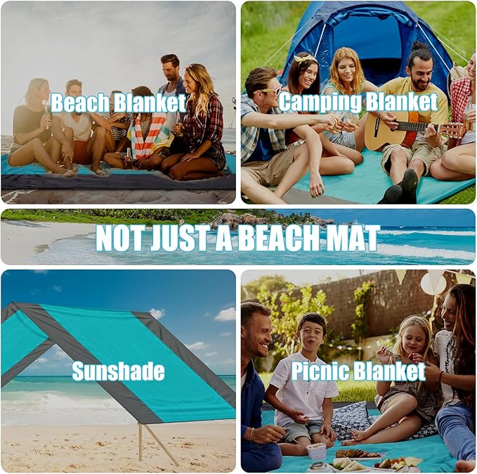 ISOPHO Beach Blanket 79''×83'' Picnic Blankets Waterproof Sandproof for 4-7 Adults Oversized Lightweight Beach Mat Portable Picnic Mat Sand Proof Mat for Travel Camping Hiking Packable w/Bag