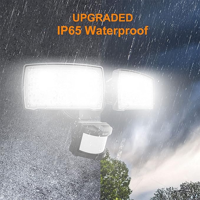 LEPOWER LED Security Lights Motion Sensor Light Outdoor 30W 3200LM Motion Security Light 5500K IP65 Waterproof 2 Head Motion Detector Flood Light for Garage Yard Porch Black (Not Solar Powered)