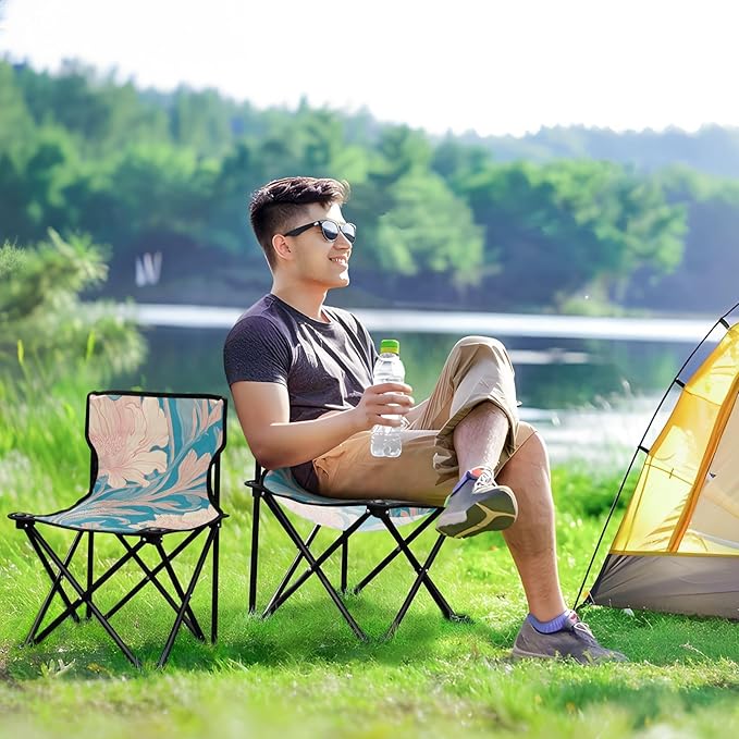 Soft Floral Portable Camping Chairs Folding Chair - Durable Oxford Fabric Lightweight Iron Frame Easy Fold Design - Ideal for Outdoor Activities Camping Fishing and Travel