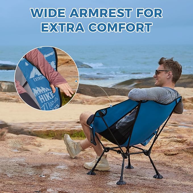 ATEPA UFO3.0 Backpacking Camping Chair Ultralight Extra Wide Comfortable Folding Chairs Heavy Duty Portable Hexagon Ergonomic Height Adjustable Seat with Anti-Sinking Feet for Hiking Outdoor Blue
