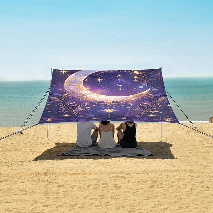 ALAZA Luxurious Moon Alchemy Beach Tent Sun Shelter UPF50+ Protection Beach Shade Canopy w/ 4 Sandbags for Outdoor Camping Fishing Backyard Fun Picnic 10x9 ft