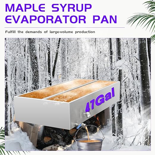 Maple Syrup Evaporator Pan 48 x 24 x 9.4 Inch Maple Syrup Pan 47 Gal 304 Stainless Steel Maple Syrup Evaporator Boiling Maple Syrup with Valve and Thermometer and Divided
