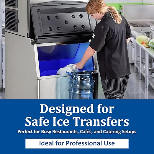 San Jamar Saf-T-Ice Ice Tote with Ice Machine Hanger for Kitchens Restaurants and Fast Food Plastic 5 Gallons Blue