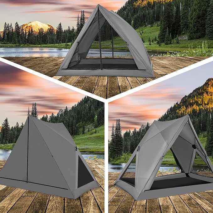 Tangkula Pop Up Camping Tent for 2-3 Person 360° One-Way See-Through Backpacking Tent with Removable Rainfly 2 Mesh Windows 2 Zippered Doors Carrying Bag Portable Outdoor Family Tent for Camping