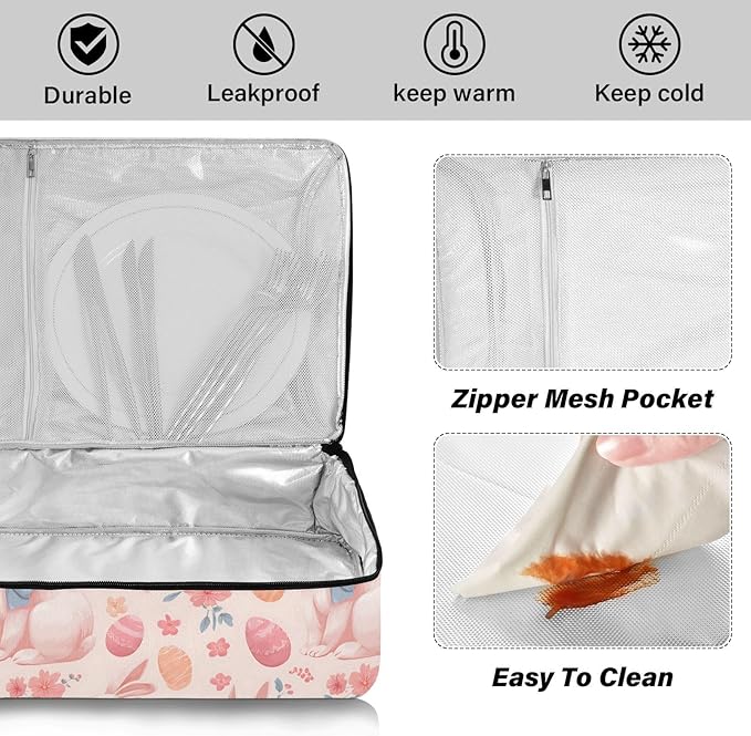 Casserole Carrier Cute RabbitInsulated Casserole Carrier for Hot or Cold Food Thermal Lunch Tote for Potluck Parties Picnic Beach Fits 9 x 13 Inches Baking Dish