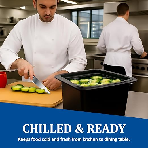 San Jamar Chill-It 1/6 Size Food Pan Insulated Food Pan for Kitchens and Restaurants Plastic 6.5 Inches Deep Black