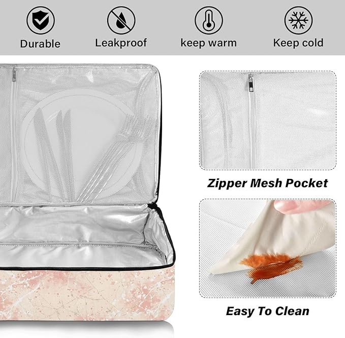Casserole Carrier Soft Delicate Pattern Light PinkInsulated Casserole Carrier for Hot or Cold Food Thermal Lunch Tote for Potluck Parties Picnic Beach Fits 9 x 13 Inches Baking Dish