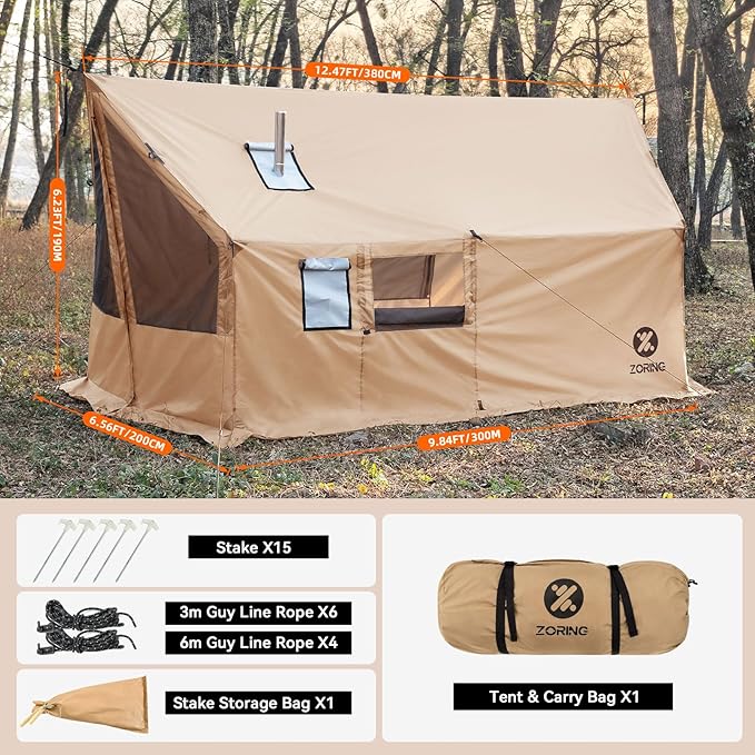Hammock Hot Tent with Stove Jack - 4 Season Winter Tent with Snow Skirt PU3000mm Waterproof Cold Weather Wall Shelter with Big Mesh Door/Windows for Backpacking Camping Hiking (No Poles)