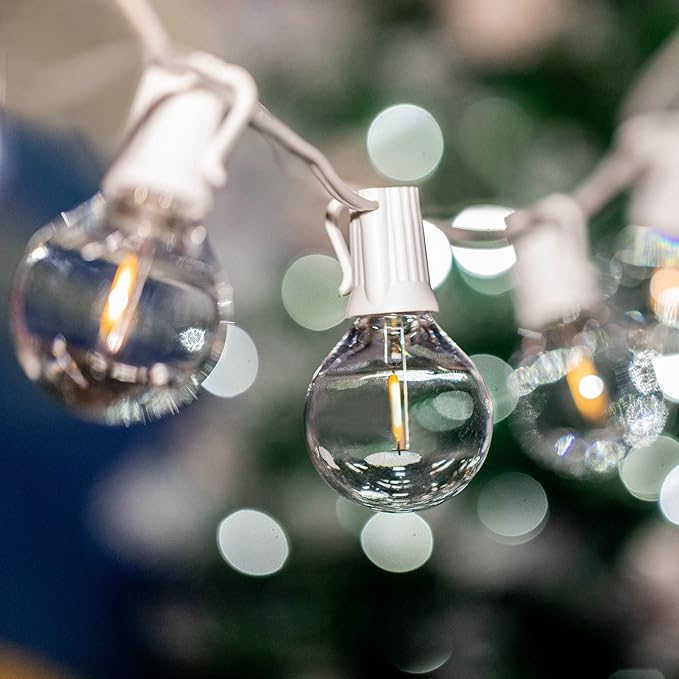 Novelty Lights 50 Feet G40 LED Patio String Light Set with 50 Bulbs Warm White Weather Resistant and Shatterproof Replaceable Plastic Globe Bulbs White Wire