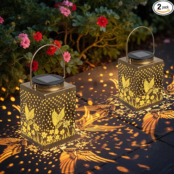 2 Pack Bronze Solar Lights Outdoor Waterproof Decorative - Gifts for Women Mom Grandma Hummingbird Garden Decor for Yard PatioBackyard Porch  Garden (Hummingbird)