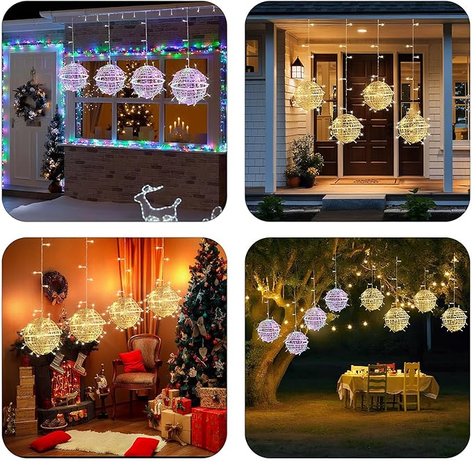 Outdoor String Balls Lights 4 Pack 184 LED Globe Lights Color Changing Tree Lights 7.9'' Sphere with 8 Modes for Party Wedding Yard Garden Porch Patio Outside Christmas Decorations Timer
