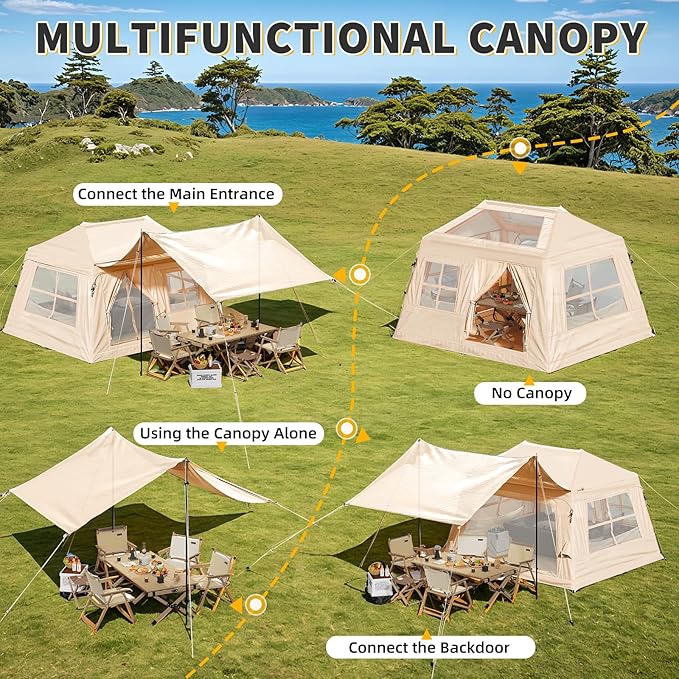 YOLENY Inflatable Camping Tent for 4-6 Person Easy Setup Portable Water-Resistant Cabin Tent with Mesh Windows &amp Pumps
