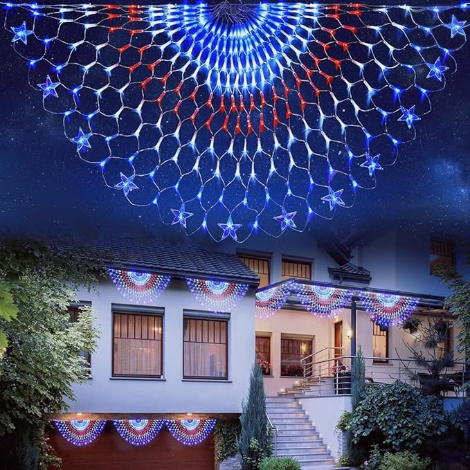 HYH American Flag LED Lights - 47in Patriotic Lights for 4th of July Decorating Indoor and Outdoor Waterproof Half Fan Flag Light for Patriotic LED Lighting Banner House GardenDecoration