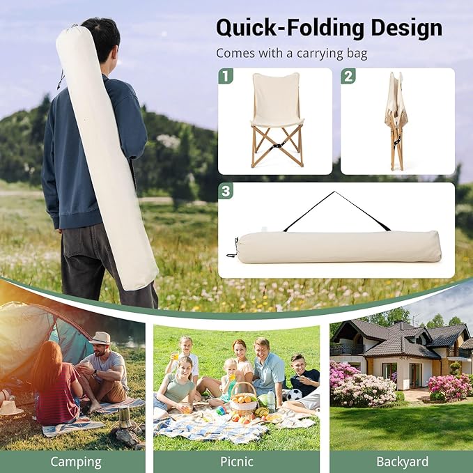 Tangkula Camping Chairs 2 Pack Portable Folding Lawn Chair with Solid Bamboo Frame Ultralight Canvas Seat Back Pocket Carrying Bag Outdoor Beach Chair for Backpacking Fishing Travel Camp